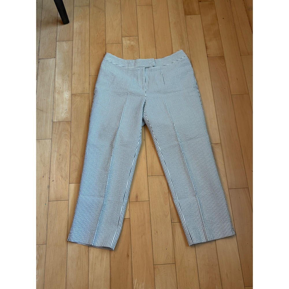 David Brooks Seersucker Pants Womens 10 Blue White Striped Preppy Straight Leg